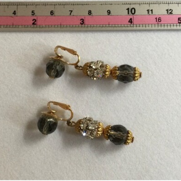 Vintage Swarovski Clear Crystal & Montana Blue Czech Fire Polish Clip Earrings - Picture 6 of 7